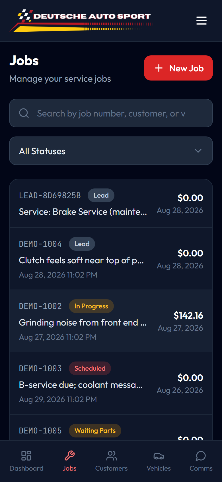Mobile jobs list view